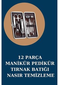 Resim Mey İthalat 12 Parça Manikür Pedikür Seti Özel Deri Çanta El Ayak Bakımı Akne Ve Sivilce Temizleme 
