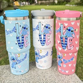 Resim 1 Adet 30 Oz Dikişli Vakumlu Yalıtımlı Paslanmaz Çelik Seyahat Bardağı, Pipetli Yeniden Kullanılabilir Su Şişesi - Ev, Ofis veya Araba İçin, Hediye Seçeneği, Doğum Günü 