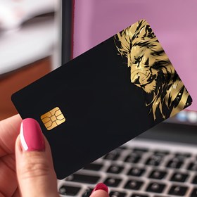 Resim Erkek Şık Aslan 3D Baskı PVC Kredi Kartı Tutucu - Siyah Altın Detaylarla, Dayanıklı Olmayan Tasarım, Kolay Kart Erişimi İçin, Günlük Kullanım ve Hediye İçin Mükemmel 