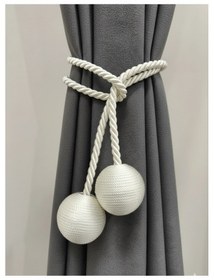 Resim İki Toplu Yan Bağlama Fon Perde Toplama Aparatı Krem 