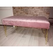 Resim aldagelsin Modern Çizgi Model Puf Ayakucu Bench Gold Metal Ayak 100 Cm 