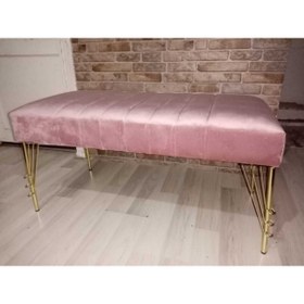 Resim aldagelsin Modern Çizgi Model Puf Ayakucu Bench Gold Metal Ayak 100 Cm 