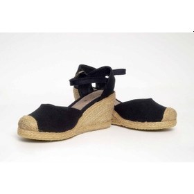 Resim Dolgu Topuk Keten Ön Hasır Arka Açık Sandalet Siyah Siyah 1406 Siyah 