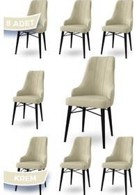 Resim Canisa Neta Serisi, 1.sınıf Babyface Kumaş , Siyah Gürgen Ayak, 8 Adet Krem Mutfak Sandalye Sandalye Krem Ayaklar Siyah 