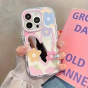 Resim Renkli Küçük Çiçek Kalp Mektup Deseni Krem Kabuk Ayna Telefon Kılıfı, for Iphone 11 12 13 14 15 16 Pro Max 12 Pro Max 13 Pro Max 14 Pro Max 15 Pro 16 Pro Max Ayna Krem Kabuk Malzeme - Şeffaf - Kalp Küçük Çiçek Ayna 