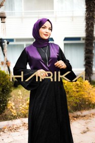 Resim İki Renk Mor Siyah Ferace - L 