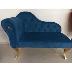 Resim Sepetten Evine Lacivert Yeni Nesil Köşe Koltuğu Josefin Bench Puf Gold Ayak 