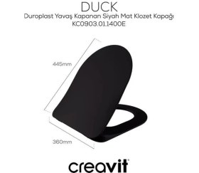 Resim Creavit Free Rim-Off Kanalsız Asma Klozet (FE322.SM) Mat Siyah + Duck Yavaş Kapanan Kapak Mat Siyah 2'li Set 