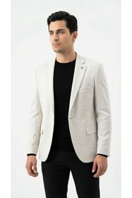 Resim Plus Scorpion Erkek Karyağdı Desenli Slim Fit Blazer Ceket - Siyah & Bej - Şık Günlük ve Ofis Kombin 