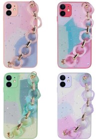 Resim İphone 11 Uyumlu Simli Desenli El Askılı Tutacaklı Zore Elsa Silikon Kılıf-pembe Pembe 