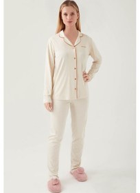 Resim Pierre Cardin 7717 Gömlek Model Kadın Pijama Takım Bej 