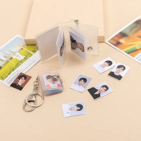 Resim 1 adet Mini Fotoğraf Albümü Anahtarlık, Snap Düğme Tasarımı, DIY PVC Cep Fotoğraf Kartı Tutucu, Çiftlerin Anıları İçin Basit Taşınabilir Dikdörtgen Plastik Bellek Kitabı 