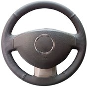 Resim Dacia Sandero Stepway kapaklı versiyon Spor desen komple direksiyon kılıfı siyah dikiş 