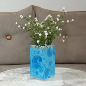 Resim 2 Adet Vazo Dahil,vazoda Çiçek,beyaz Yapay Çiçek,vazo Dekoratif Mavi 7x7x17cm Çok Renkli 