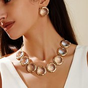 Resim Şık İki Parça Kadın Takı Seti - Çinko Alaşımlı Beyaz Şeffaf Taşlar, Eşleşen Kolye ve Küpeler, Günlük Giyim ve Partiler için Mükemmel, Günlük Takı | Sophisticated Accessory | Çinko Alaşımlı Küpeler 