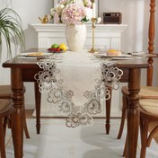 Resim Şık Dantel Kenarlı Polyester Masa Koşucusu - İki Tonlu, Yemek Masaları, Kahve Masaları ve Daha Fazlası İçin - Ev Dekorasyonu, Partiler ve Bayram Kutlamaları için Mükemmel, Mutfak Gereci, Bahçe Kampı, Doğum Günü Tatili 
