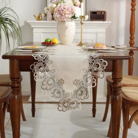 Resim Şık Dantel Kenarlı Polyester Masa Koşucusu - İki Tonlu, Yemek Masaları, Kahve Masaları ve Daha Fazlası İçin - Ev Dekorasyonu, Partiler ve Bayram Kutlamaları için Mükemmel, Mutfak Gereci, Bahçe Kampı, Doğum Günü Tatili 