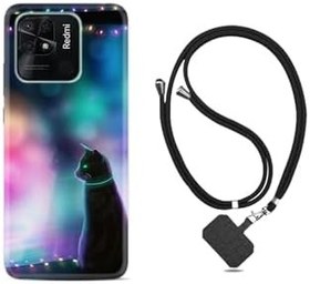 Resim kilifland Xiaomi Poco C40 ile Uyumlu Kılıf Ipli Boyun Askılı Desenli Silikon Window Cat 1787 