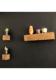 Resim O&Awood Dekoratif 3'Lü Kütük Retro Duvar Rafı, 3'Lü Küp Vintage Doğal Ahş (497958947) 