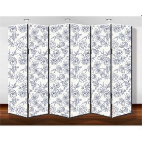 Resim Dekobul Çiçek Desenli 6 Kanat Tekerlekli Kanvas Paravan 