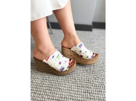 Resim Asmi Shoes Kadın Limo Beyaz Kot Dolgulu Mantar Taban Terlik 10 cm Beyaz 