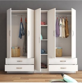 Resim tanmob 5 Kapılı Dört Çekmeceli Geniş Gardrop Beyaz- Grd0701 