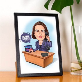 Resim Sekreter Kadın Karikatürlü Resim Çerçevesi 