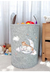 Resim Unisex Fil Zürafa Desenli Bebek Çocuk Odası Düzenleyici Saklama Kutusu Oyuncak Kirli Sepeti 50x40 Cm Gri 