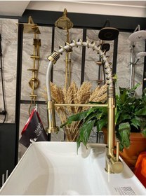 Resim İsaoğlu Yapı Mat Gold Endüstriyel Mutfak Bataryası Evye Musluğu Antik Eskitme Altın Mutfak Bataryası Gold 