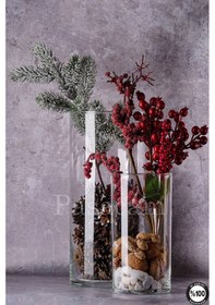 Resim Delizli El İmalati 2'li 10 Cm 20+25 Cm - El İşciliği Silindir Vazo Cam Kalın Tabandır Kesinlikle Beyaz 