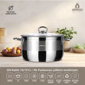 Resim Amboss Saphire Paslanmaz Çelik Cam Kapaklı Derin Tencere - 28 Cm 