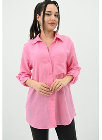 Resim Koza Butik Kadın Keten Cep Detaylı Gömlek 1732-24 001 
