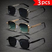 Resim 3 adet Vintage Steampunk Kare Gözlük - Altın Tonlu Çerçeveler, Yeşil Lens - Erkekler için Hafif ve Dayanıklı Gözlük, Steampunk, Cyberpunk, Resmi/Gündelik Kıyafetler - Partiler, Festivaller, Günlük Kullanım için İdeal - Reçeteli Lenslerle Uyumlu, Festival Aksesuarları, Retro Estetik, Yüksek Kaliteli Lensler, Dekoratif Parça, Moda Tutkunları, Lens Çerçevesi Erkekler için 