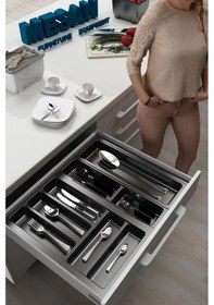Resim Mutfak Çekmece Içi Düzenleyici, Kaşıklık 54cm X 48cm Yanlar Ve Boydan 4cm Kesilebilir, Antrasit Antrasit 