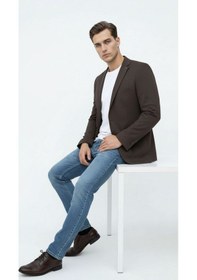 Resim Plus Scorpion Kahverengi Erkek Slim Fit Blazer Ceket Şık, Modern, Günlük Ve Ofis Kombinlerine Uygun Tek Düğmeli Erkek Ceketi Kahverengi 