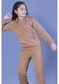 Resim Toontoy Kız Çocuk Kapüşonlu Kanguru Cepli Sweatshirt Kahverengi 