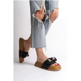 Resim Dıla Kalın Ve Ortopedik Taban Ayıcıklı Saten Kadın Terlik Kt Siyah Siyah 