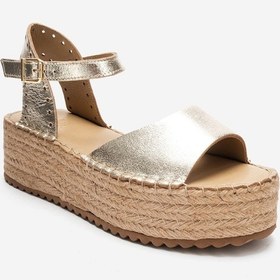 Resim Luvishoes Luvi Shoes Serez Altın Hakiki Deri Kadın Hasır Dolgu Taban Sandalet Altın 