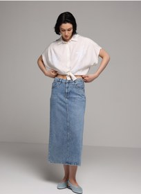 Resim Colin's Fashion Fit Shirt Neck Jakarlı Kadın Beyaz Kısa Kol Gömlek 