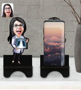 Resim Bk Gift Kişiye Özel Kadın Radyolojist Karikatürlü Ahşap Biblo Telefon Standı-1 