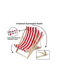 Resim Ahşap Katlanır Plaj Şezlongu - Kırmızı 