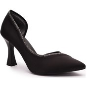 Resim Feles Kadeh Topuk Saten Taşlı Stiletto Kadın Topuklu Ayakkabı Siyah 