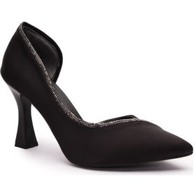 Resim Feles Kadeh Topuk Saten Taşlı Stiletto Kadın Topuklu Ayakkabı Siyah 