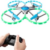 Resim Uzaktan Kumandalı Mavi LED Işıklı Başlangıç Seviye Drone Quadcopter Kamerasız Havada Sabit Kalma Özelliği Gepettoys