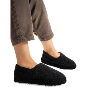 Resim Kadın Lastikli Kaymaz Taban Peluş Havlu Kumaş Ev Ayakkabısı Panduf Siyah 