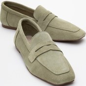 Resim Morne Yeşil Süet Hakiki Deri Kadın Loafer Ayakkabı Yeşil Süet Yeşil 