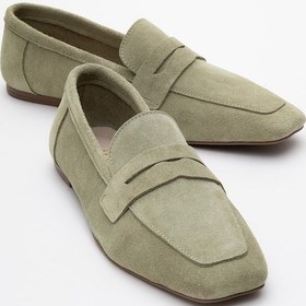 Resim Morne Yeşil Süet Hakiki Deri Kadın Loafer Ayakkabı Yeşil Süet Yeşil 