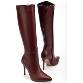Resim İdimilla Ls-226 Bordo Cilt Fermuarlı Lastikli İnce Yüksek Topuklu Kadın Çizme Çok Renkli 