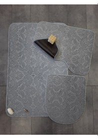Resim Bonny Home Ultrasoft Desenli 3lü Gri Klozet Takımı Banyo Halısı Gri 