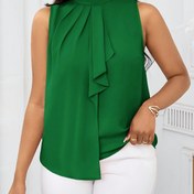 Resim Kadın Modası Düz Renkli Yüksek Yaka Kolsuz Üst, %100 Polyester, Bağcıklı Detay, Dokuma Kumaş, 120g/m², Normal Uzunluk, Tüm Sezon Giyim 